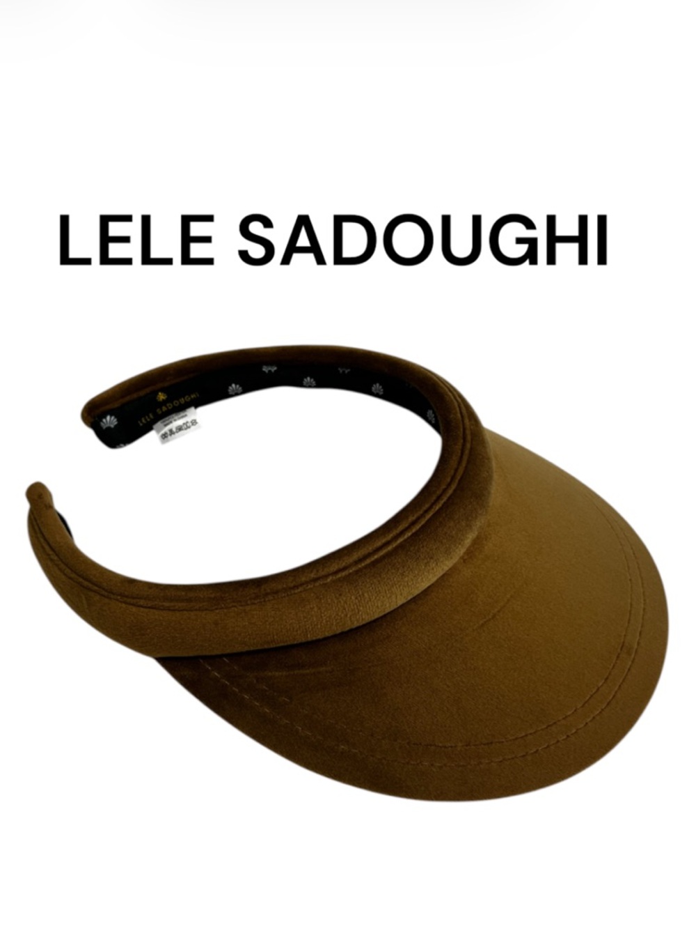 Lele Sadoughi Brown Velvet Headband with Gold Embroidery